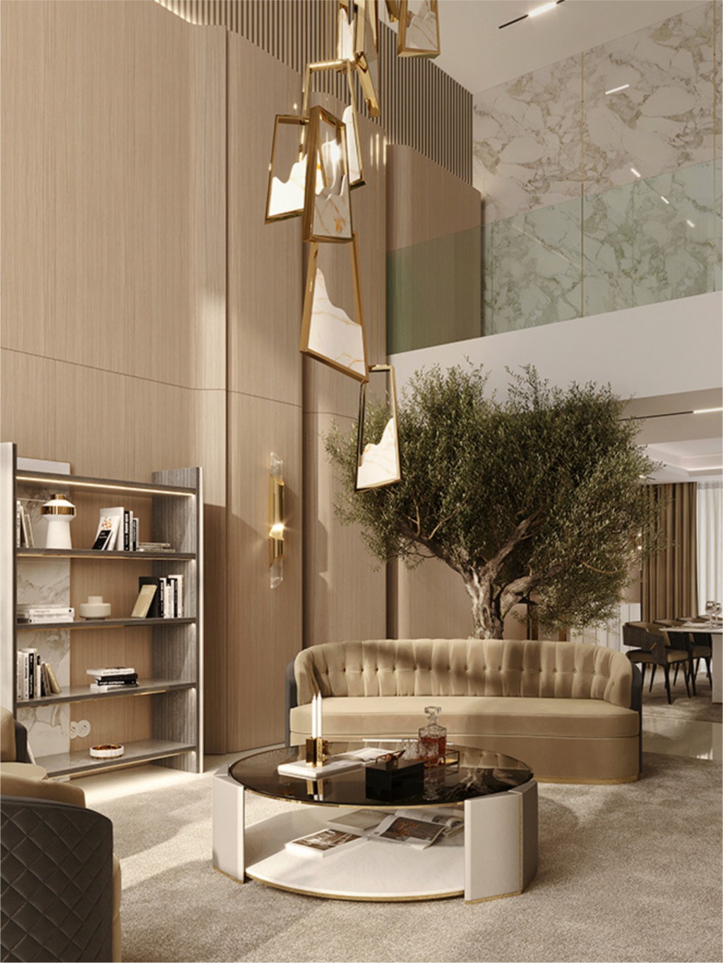 Modern Living Room with High Ceilings